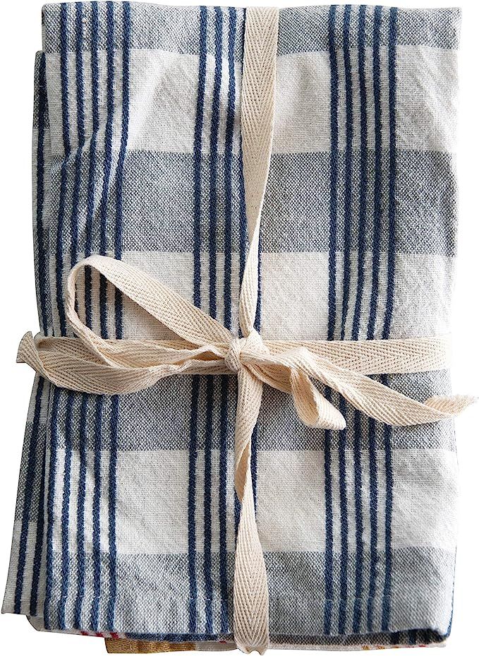 Creative Co-Op Cotton Check Tea (Set of 3) Towels, Multi | Amazon (US)