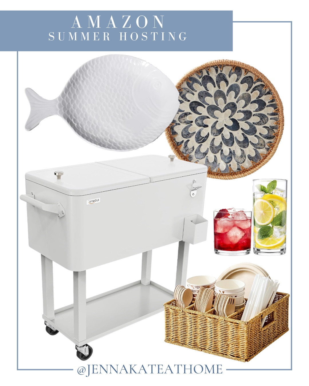 Summer hosting must haves include outdoor cooler, serving tray, coastal platter, drink glasses, and rattan utensils holder.

Outdoor entertaining, summer entertaining, coastal home

#LTKHome #LTKSeasonal #LTKSaleAlert
