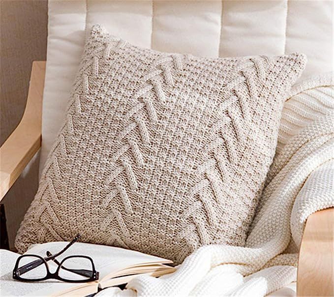 Huange Decorative Throw Pillow Covers Cotton Knitted Pillow Case Soft Cushion Cover Double-Cable ... | Amazon (US)