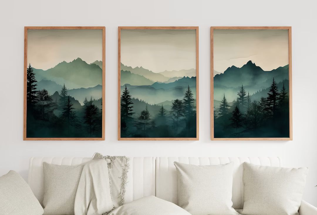 Sage Green Mountain 3 Piece Wall Art Watercolor Mountain Landscape Abstract Nature Print Modern M... | Etsy (CAD)