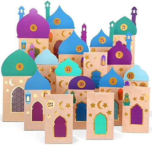 KESOTE 30CT Eid Mubarak Gift Bags Treat Bags with Moon & Star Stickers, Ramadan Countdown Advent ... | Amazon (US)