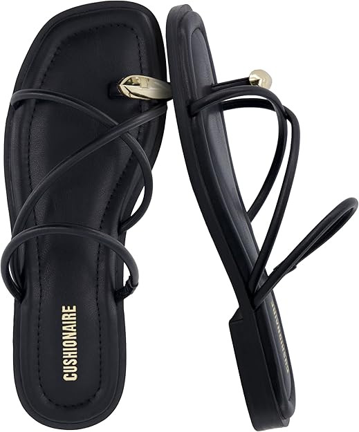 CUSHIONAIRE Venue Women’s Strappy Toe-Loop Slide Sandals with Gold-Tone Accent & Memory Foam Co... | Amazon (US)