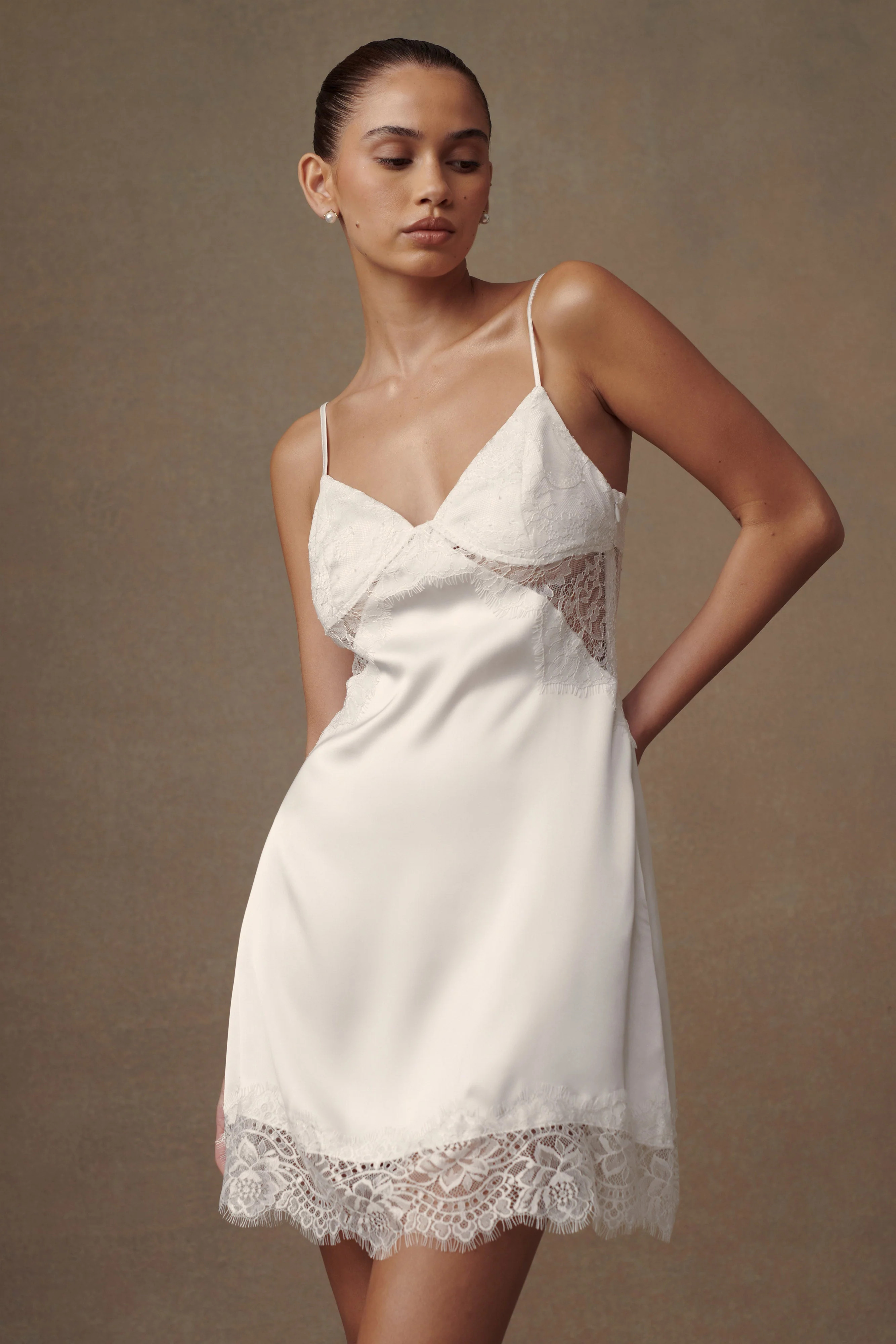 Emmett Lace Slip Dress - White | MESHKI US