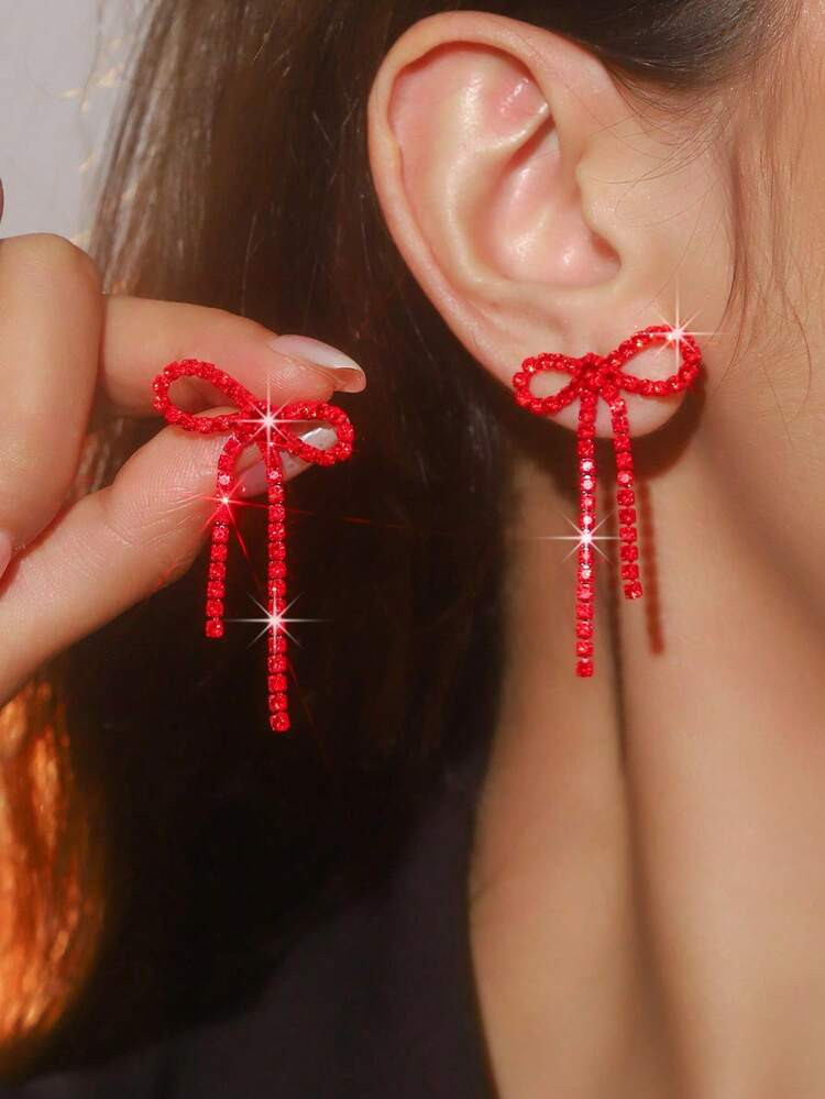 1 Pair Elegant Fashion Claw Chain Bowknot Tassel Earrings, Suitable For Women Daily Wear | SHEIN