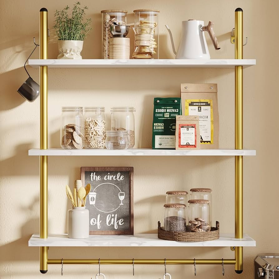 Bestier Floating Kitchen Shelves Wall Mounted, 3 Tier 31.5" Industrial Pipe Shelf with Towel Bar ... | Amazon (US)