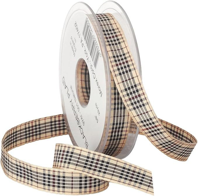 Morex BlackBerry Plaid Ribbon, 5/8-Inch by 22-Yard Spool, Natural | Amazon (US)