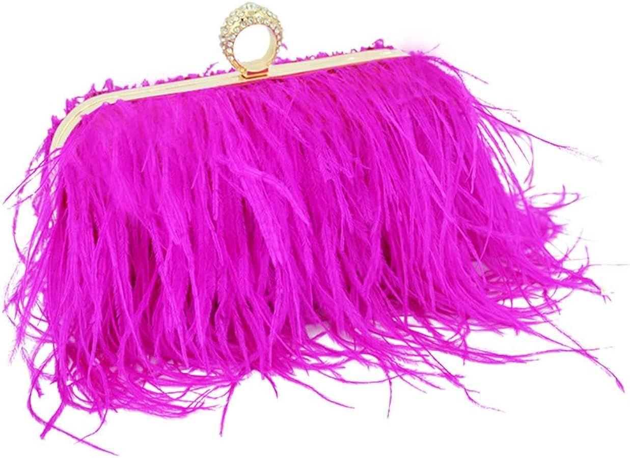 Women Ostrich Feather Purse Ostrich Tote Bag Fluffy Feather Purse Fringe Clutch Evening Handbag f... | Amazon (US)