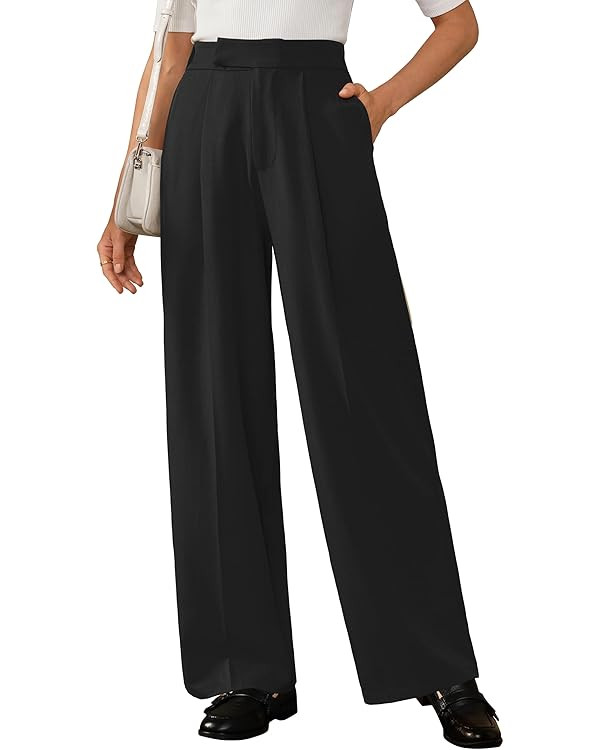 Arach&Cloz Women's Wrinkle-Free Pleated High Waisted Business Casual Wide Leg Dress Pants 2026 | Amazon (US)