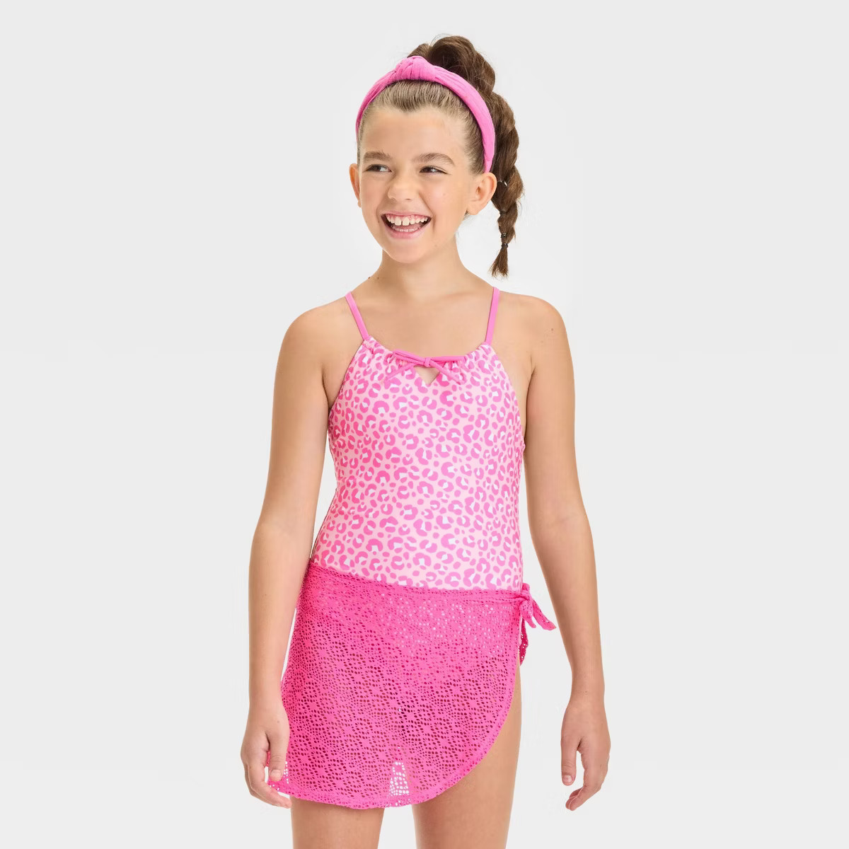 Girls' Leopard Spot Printed One Piece Swimsuit Set - Cat & Jack™ Pink L | Target