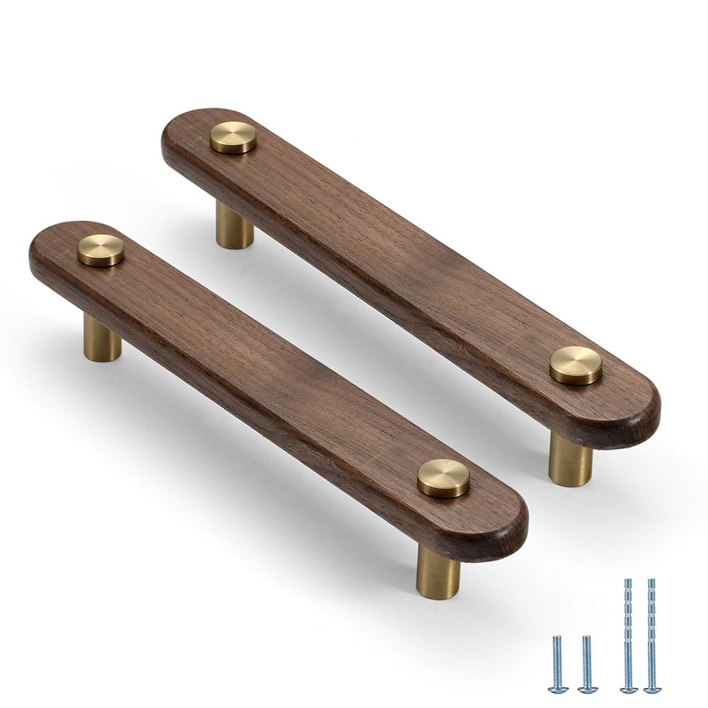 8 pcs 5.04 in Walnut Brass Cabinet Door Handles Cabinet Wine Cabinet Wardrobe Drawer Door pulls | Amazon (US)