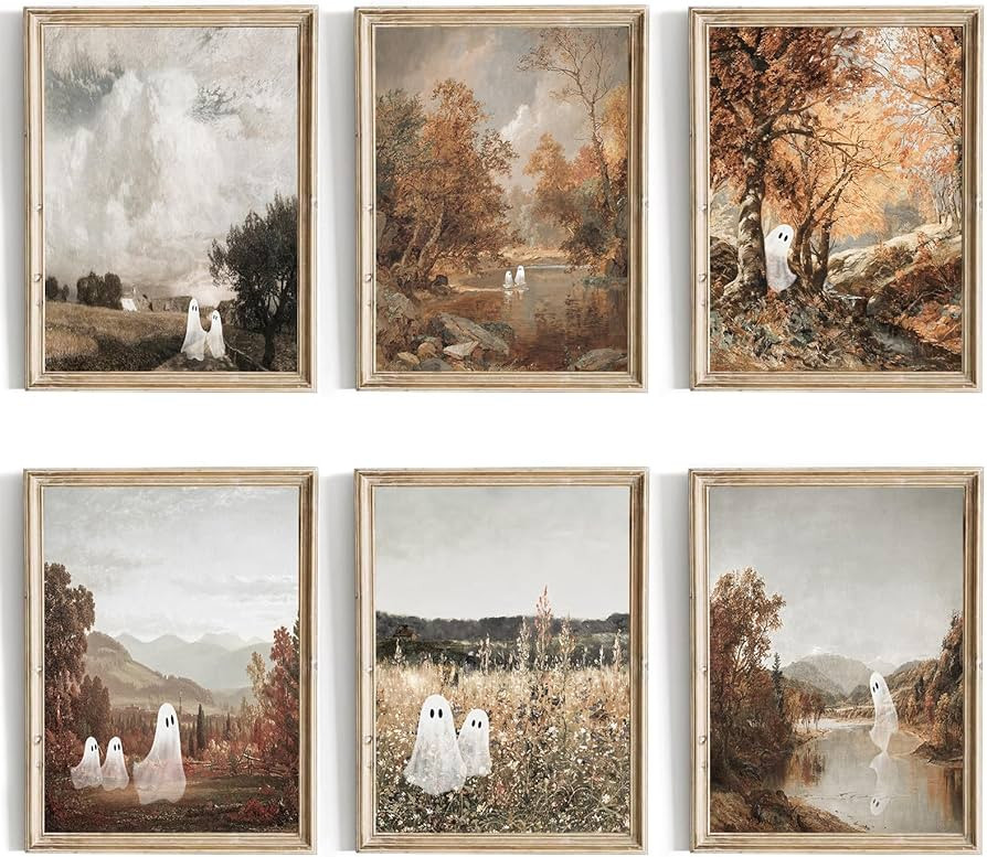 TWNSLLA Halloween Decor-Halloween Wall Art Prints of 6,Cute Ghost Decor Halloween Posters,Vintage... | Amazon (US)