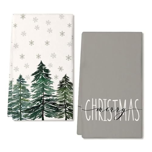 ARKENY Christmas Dish Towels for Christmas Decor Green Xmas Tree Kitchen Towels 18x26 Inch Noel Grey Snowflake Washcloths Seasonal Merry Christmas Hand Towel for Bathroom Set of 2 AD016 | Amazon (US)
