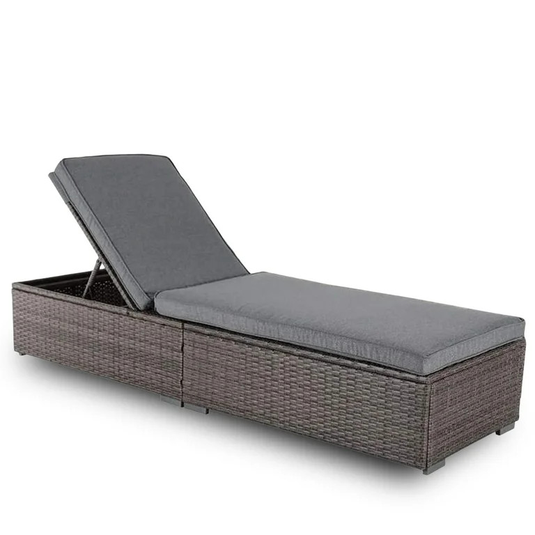 Outdoor Patio Chaise Lounge Chair, All Weather Gray Wicker Lounge Chairs for Outside with Adjusta... | Walmart (US)