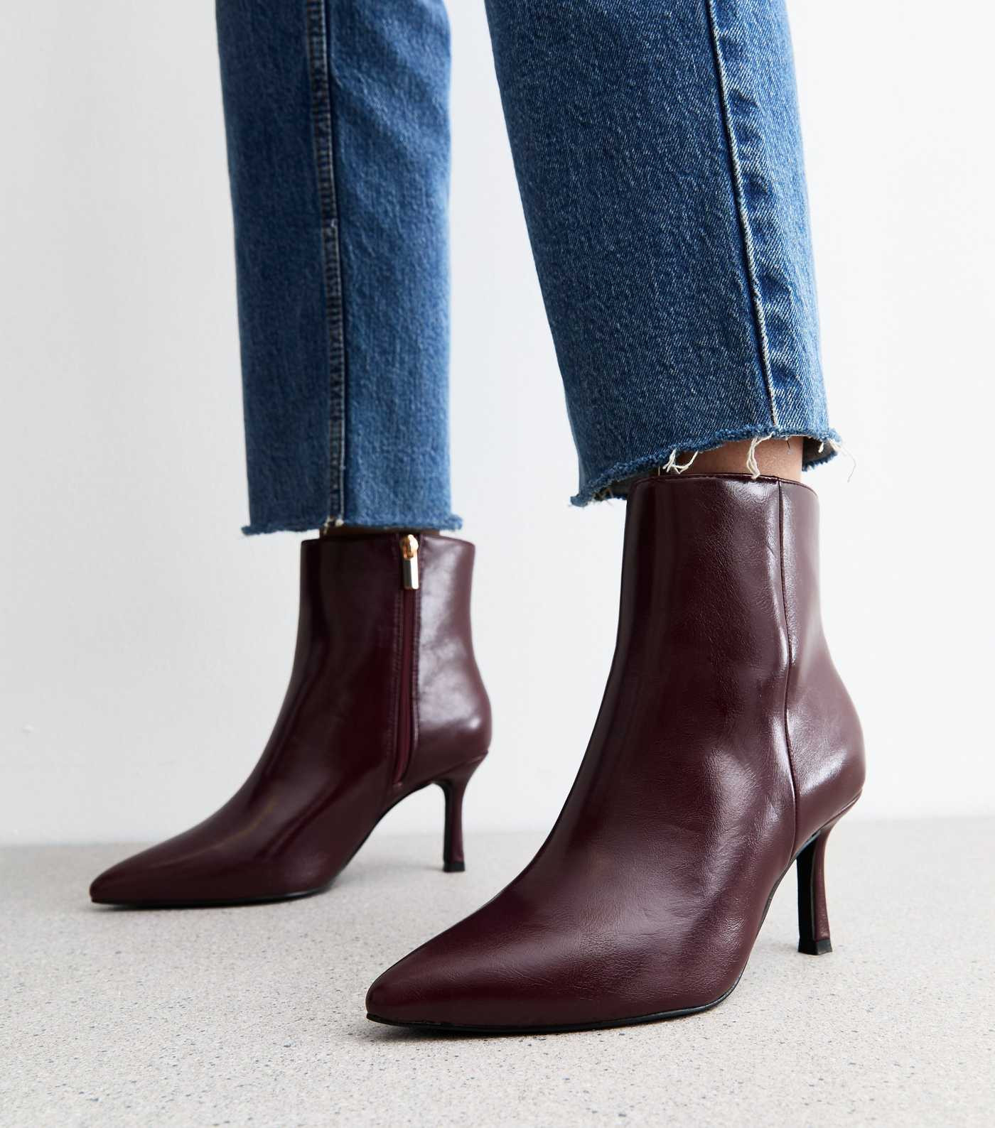 Wide Fit Burgundy Point Toe Ankle Boots | New Look | New Look (UK)