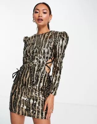 V L the Label lace sided sequin mini dress in metallic | ASOS (Global)