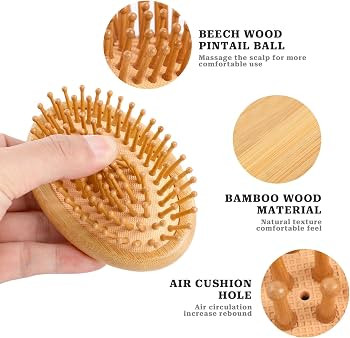 Bamboo Brush for Hair Growth, Natural Wooden Scalp Brush Mini Hair Scalp Massager Bamboo Bristles... | Amazon (US)