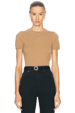 Enza Costa Cashmere Shortsleeve Crewneck Top in Brown | FWRD 