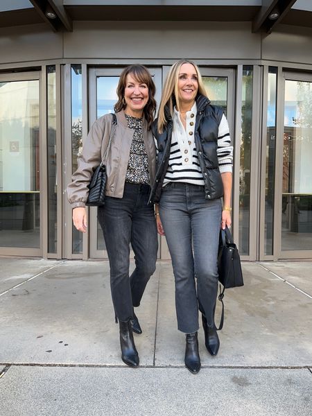 Outfits of the week! Fall style 2023, Abercrombie leather bomber, faux leather puffer vest, cabi black crop jeans, Sezane striped sweater, ag Farrah jeans, black boots 

#LTKover40 #LTKstyletip #LTKfindsunder100