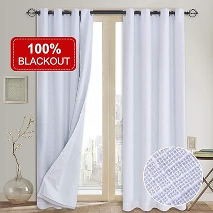 100% Blackout Curtains(with Liner),Primitive Linen Look White Blackout Curtains& Blackout Thermal... | Amazon (US)