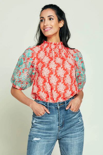 THML Embroidered Puff Sleeve Top | Social Threads