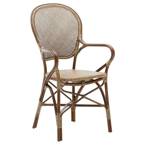 Lydia French Country Antique Brown Rattan Dining Arm Chair | Kathy Kuo Home