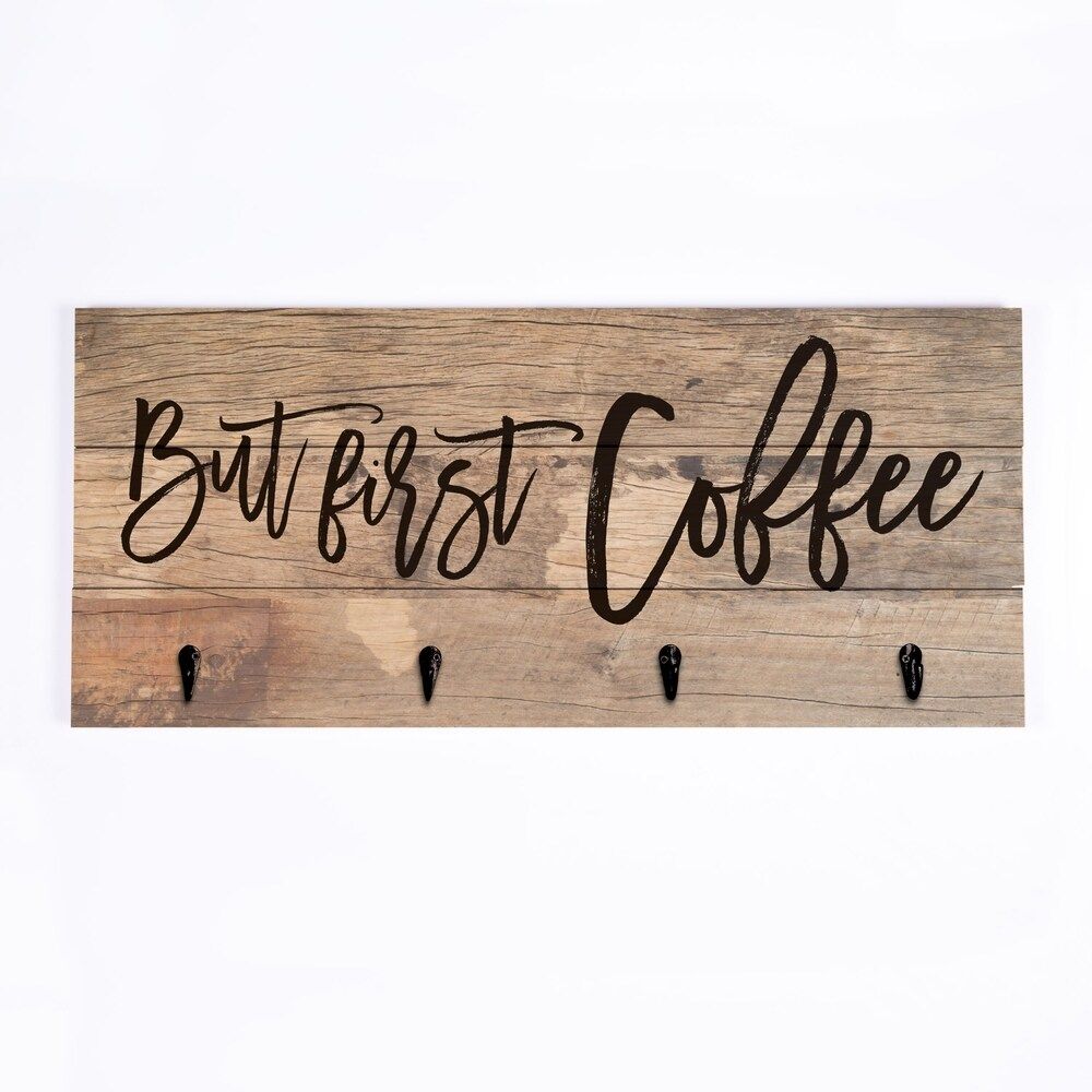 But First Coffee Functional Decor (Tan - Assembled - Wall Hooks) | Bed Bath & Beyond