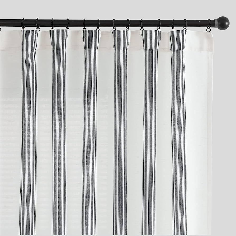 JINCHAN Striped Linen Curtains 84 Inch Long for Living Room Black Stripe Curtains Rod Pocket Se... | Amazon (US)