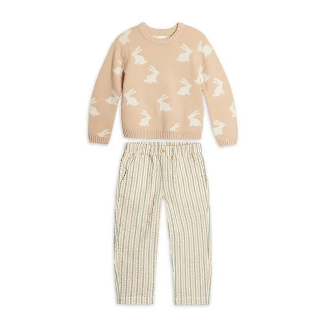 Wonder Nation Toddler Boys Easter Crewneck Sweater and Pants Outfit Set, 2-Piece Set, Sizes 2T-5T | Walmart (US)