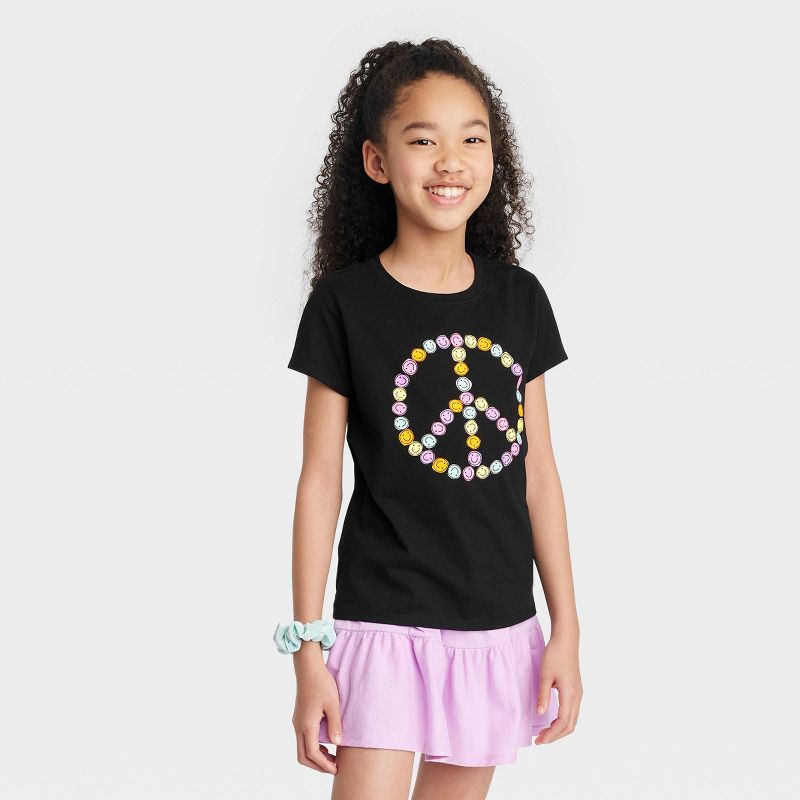 Girls' Short Sleeve 'Peace' Graphic T-Shirt - Cat & Jack™ Black | Target