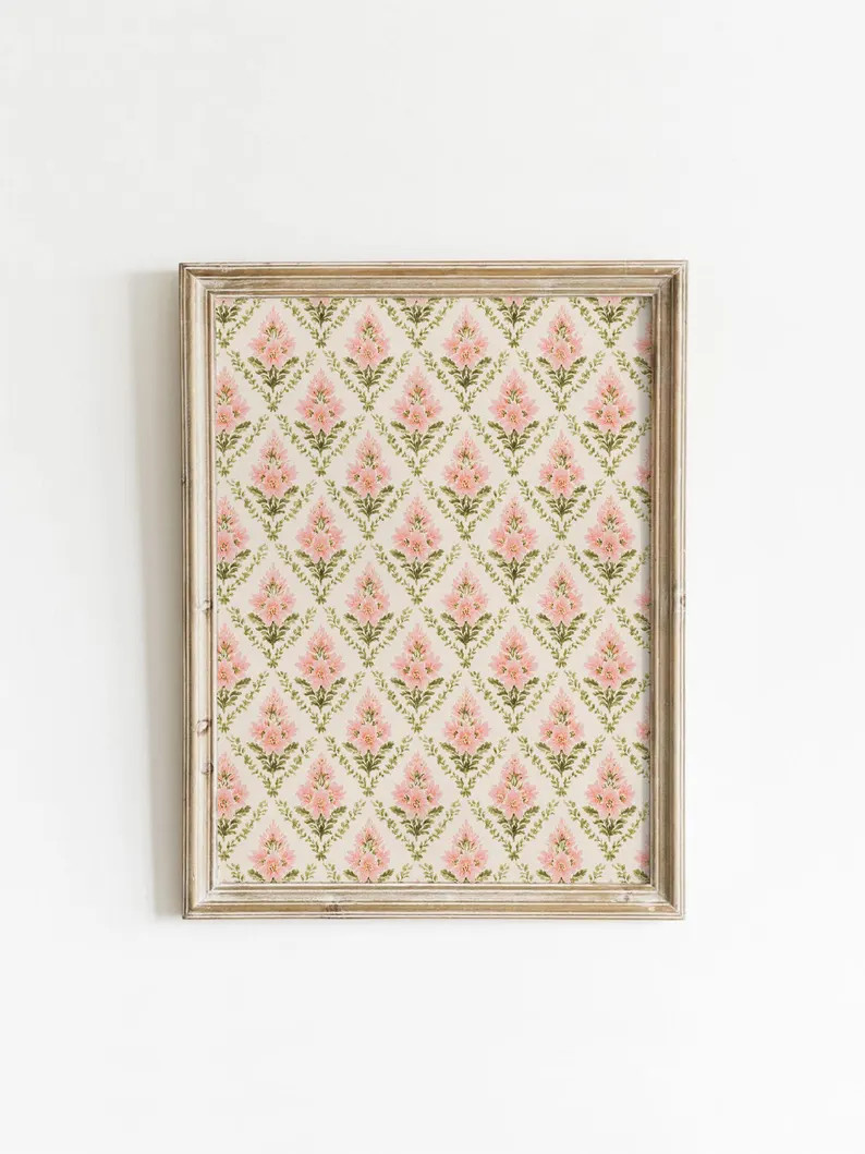 Soft Pink Floral Pattern Wall Art, Vintage Damask Shabby Chic Printable, Coquette Flower Textile ... | Etsy (Global)