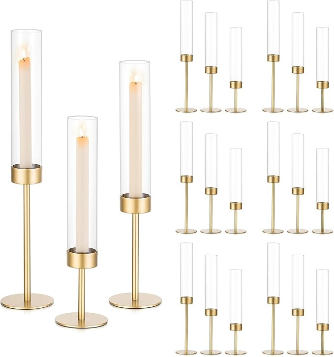 Sziqiqi Hurricane Candle Holder for Wedding: Gold Candlestick Holders 18 Pcs for Table Centerpiec... | Amazon (US)