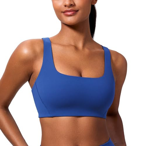 CRZ YOGA Butterlift Double Lined Square Neck Sports Bras for Women - Wireless V-Shaped Racerback Workout Yoga Top Non Padded Waves Blue Medium | Amazon (US)