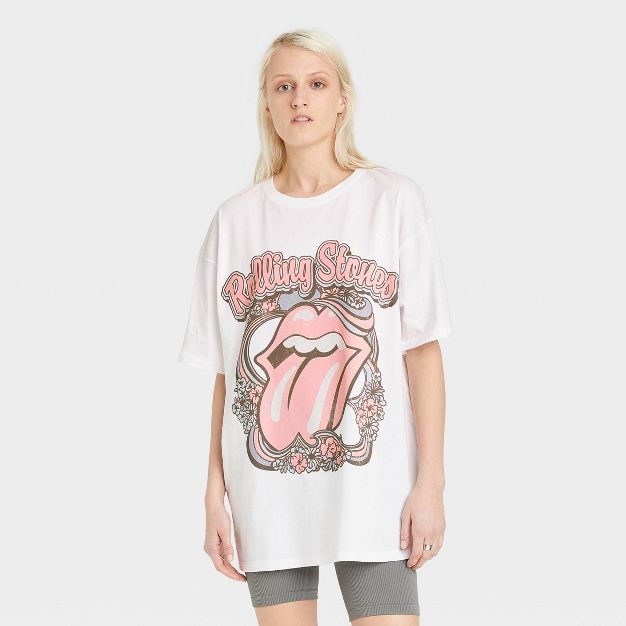 Women's The Rolling Stones Short Sleeve Graphic T-Shirt Dress - White | Target