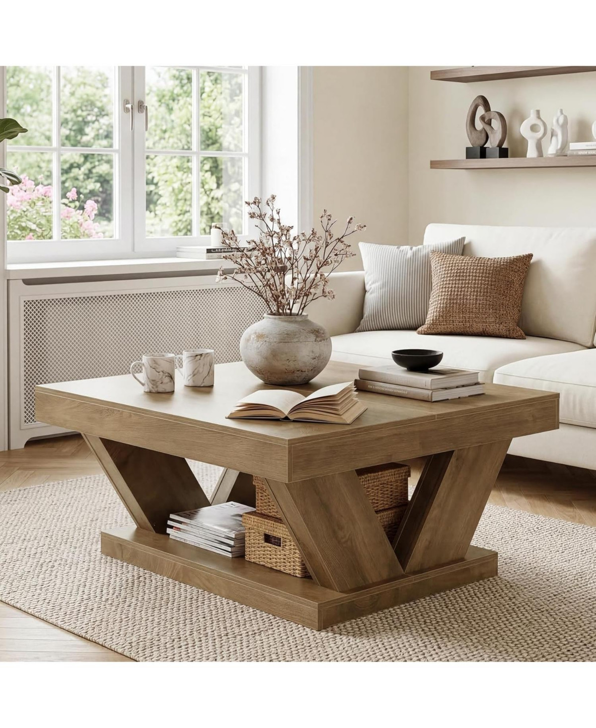 Tribesigns 2-Tier Rustic Wood Coffee Table, Farmhouse Square Coffee Table with Large Storage Shelf - Rustic brown | Macy's