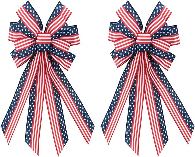 2 PCS Large Patriotic Wreath Bows, Patriotic Star and Stripe America Flag Bow for Memorial Day Am... | Amazon (US)