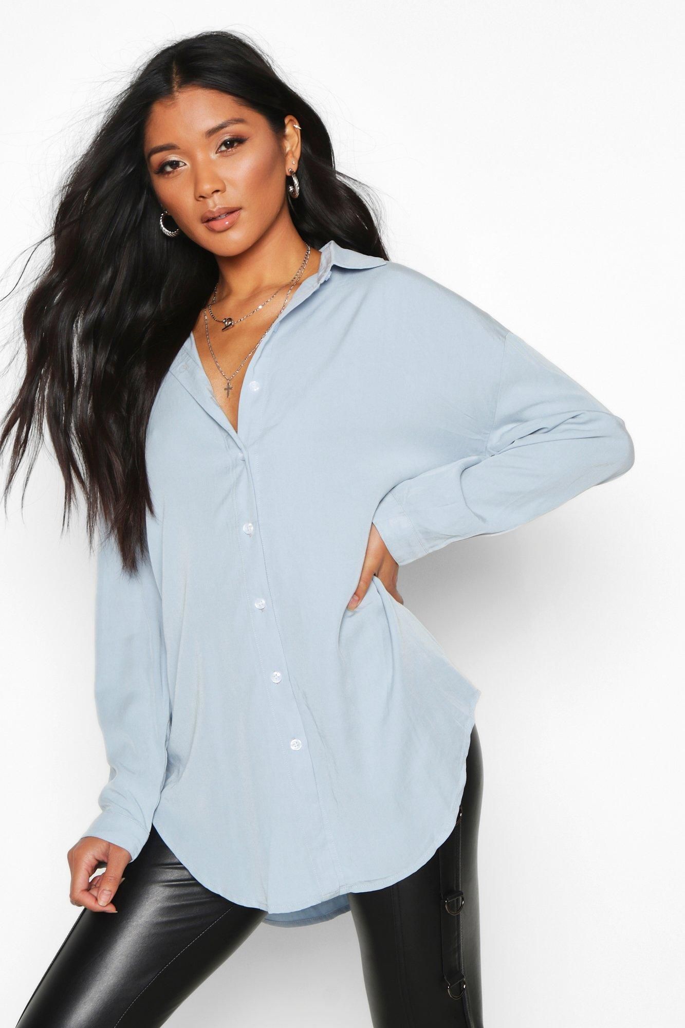 Womens Oversized Soft Touch Denim Shirt - Blue - 2 | Boohoo.com (US & CA)