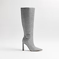 Silver glitter knee high heeled boots | River Island (UK & IE)