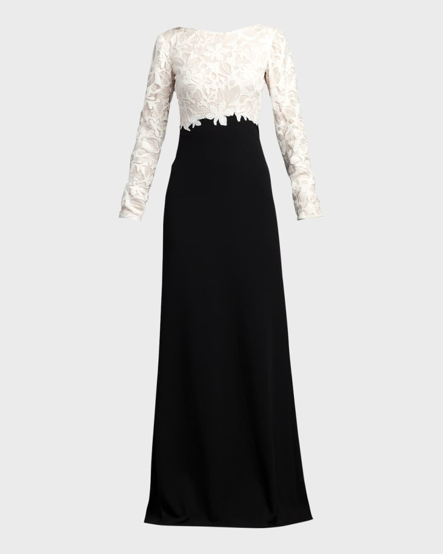 Tadashi Shoji Two-Tone A-Line Lace Crepe Gown | Neiman Marcus