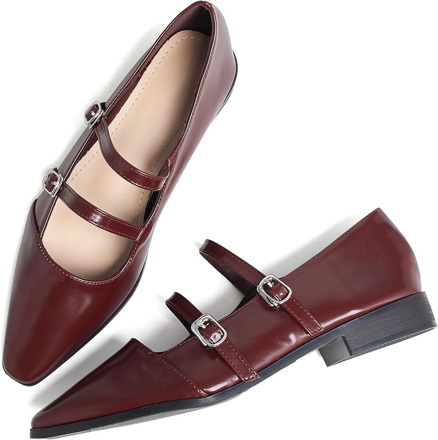 Dear Time Women's Vintage Mary Jane Shoes Ankle Strap Square Toe Flats Uniform Dress Shoes Ballet... | Amazon (US)