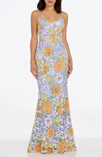 Dress the Population Giovanna Floral Sequin Mermaid Gown in Lavender Multi at Nordstrom Rack, Size X-Large | Nordstrom Rack