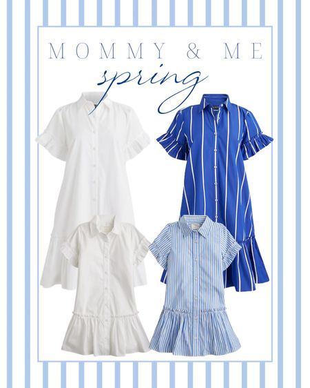 J. Crew mommy & me dresses on sale now! perfect for spring and summer! can be dressed up or down, too! | women’s | girls | kids | dress | shirt dress | button down | cotton | ruffle hem | stripe | blue | white 

#LTKfamily #LTKkids #LTKstyletip