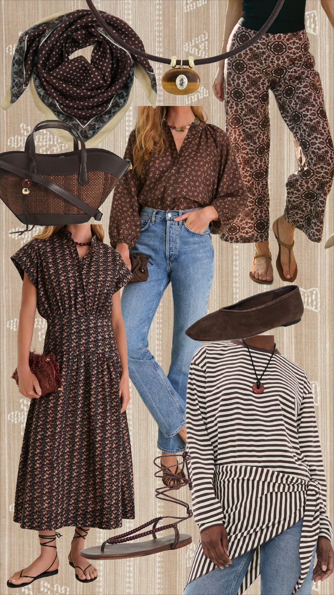 Chocolate brown finds! 

Rich chocolate tones are taking over this fall, and I’m completely here for it. 🤎 Think espresso browns, romantic florals, woven textures, and timeless accessories that you’ll reach for year after year. These are the kinds of pieces that make getting dressed feel effortless while still looking polished. Whether you’re heading to brunch, a weekend getaway, or simply easing into cooler weather, this edit is full of elevated classics you’ll wear on repeat.

Everything is linked in my LTK! ✨

Product List

* Chocolate printed silk scarf
* Tiger’s eye pendant necklace
* Printed pull-on trousers
* Woven leather tote bag
* Chocolate floral blouse
* Classic straight-leg jeans
* Floral midi dress
* Chocolate suede ballet flats
* Brown striped tie-front knit top
* Lace-up beaded leather sandals

Hashtags

#LTKStyle #LTKFinds #FallStyle #ChocolateBrown #FallFashion #ClassicStyle #GrandmillennialStyle #QuietLuxury #TimelessStyle #EverydayStyle #CapsuleWardrobe #BrownIsTheNewBlack #WearWhatYouLove #TheBrokeBrooke