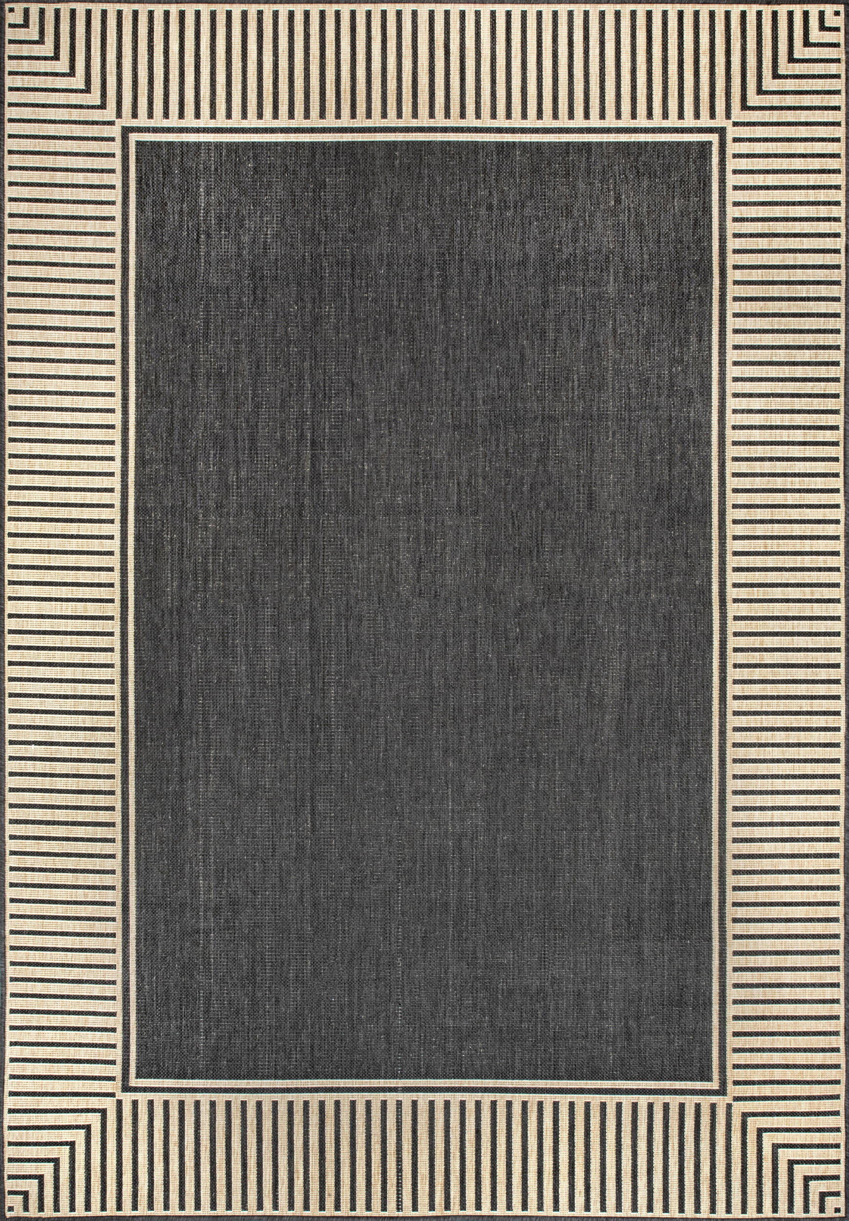 Dark Grey Striped Border Indoor/Outdoor Flatweave 2' x 3' rug | Rugs USA