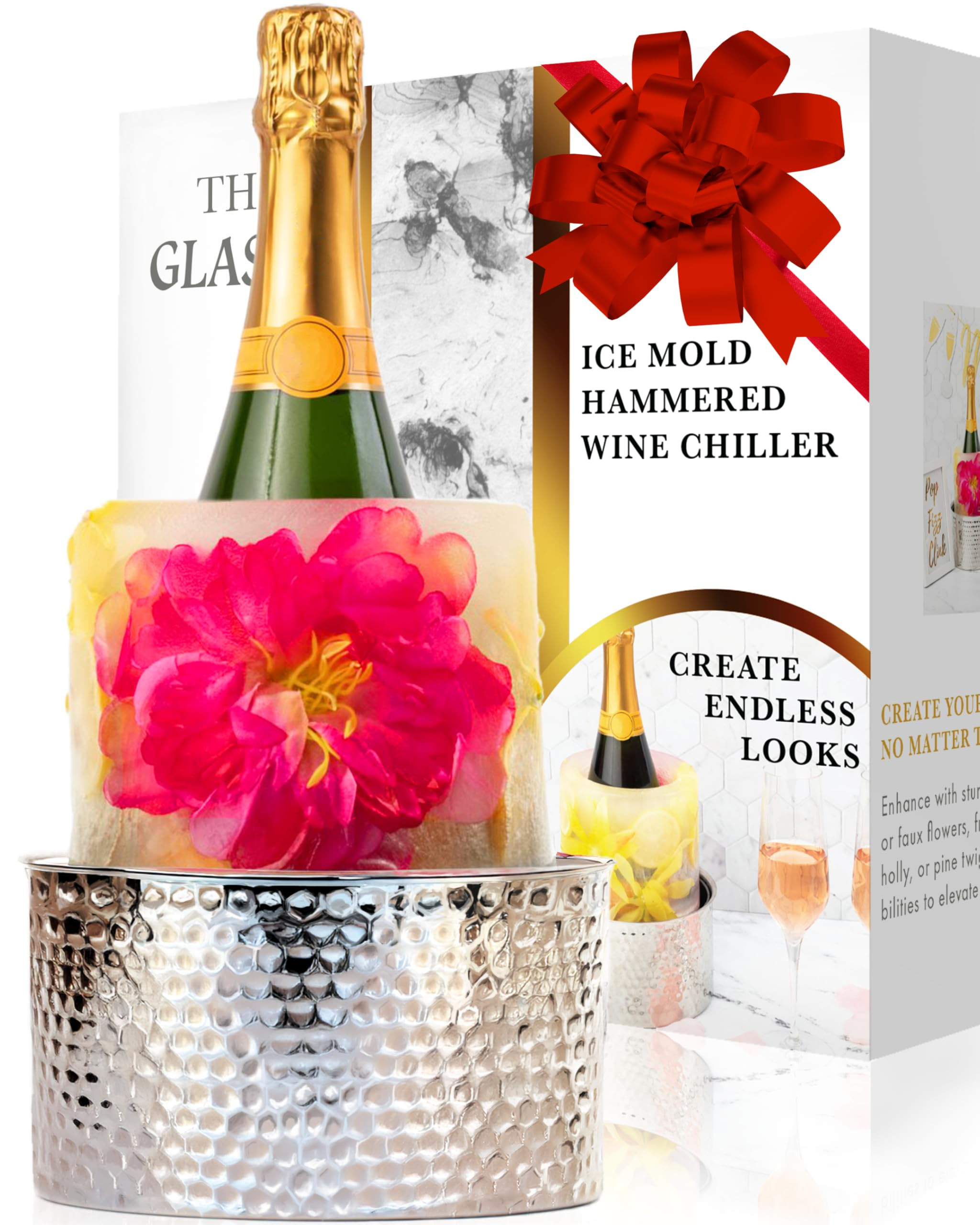 Champagne Ice Mold Wine Bottle Chiller - Durable Hammered Stainless Steel Wine Bucket - DIY Flora... | Amazon (US)