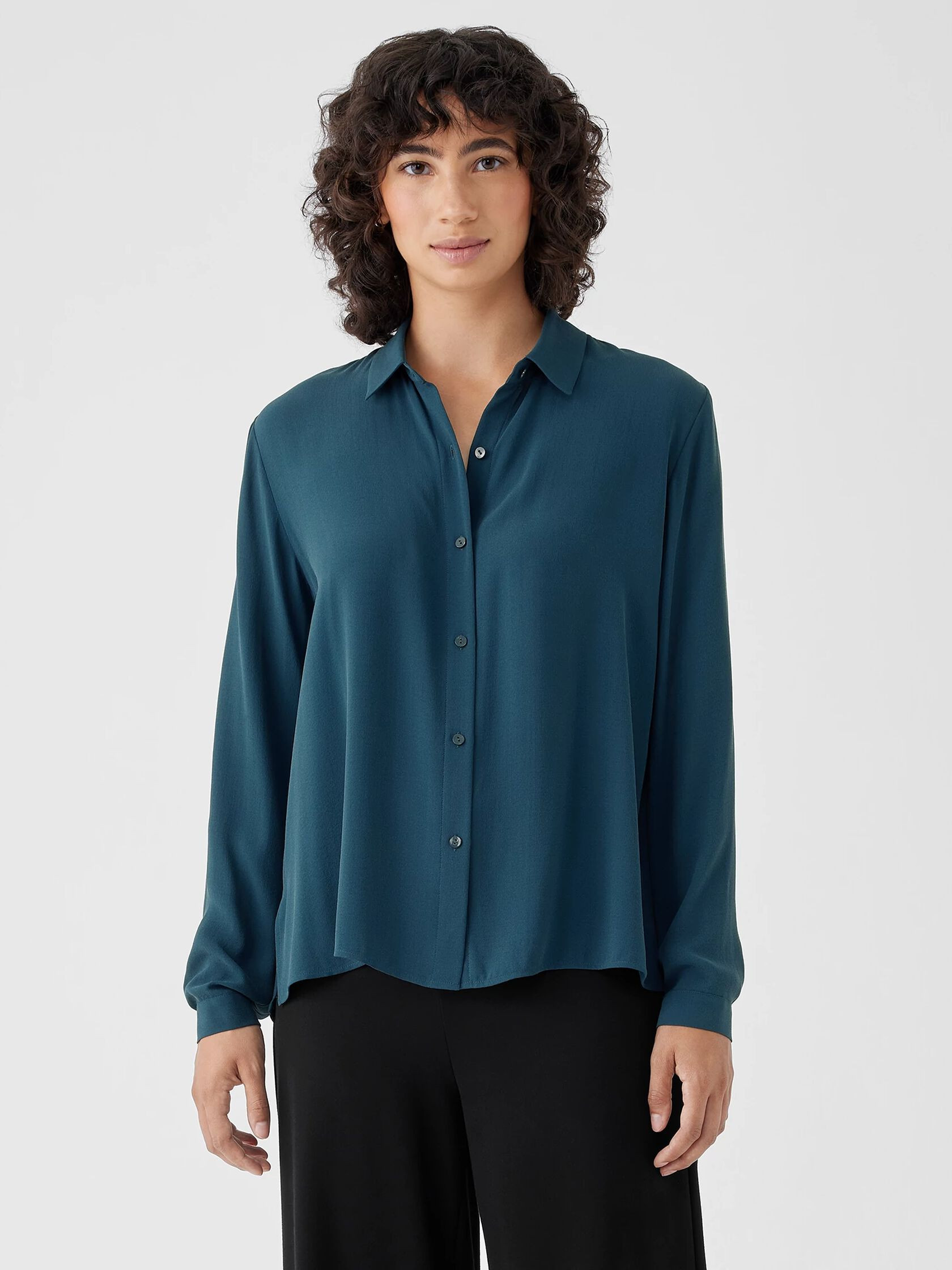 Silk Georgette Crepe Classic Collar Shirt | Eileen Fisher