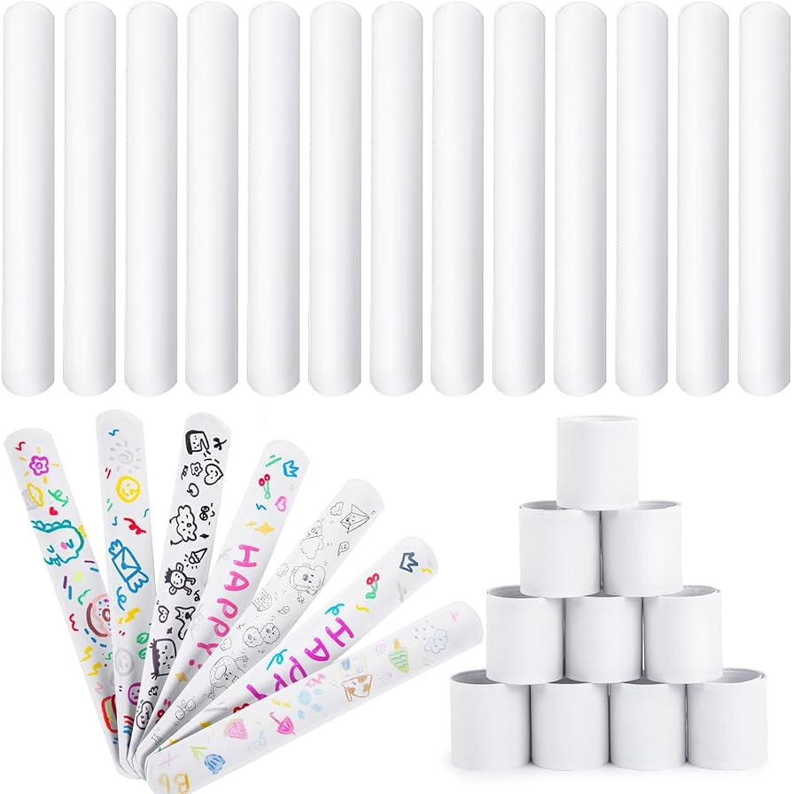 LovesTown 48PCS Slap Bracelets White, Party Slap Bracelets DIY Wrist Bands Bulk Blank Snap Band f... | Amazon (US)