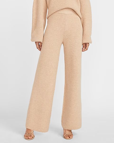 High Waisted Soft Ribbed Wide Leg Pant | Express