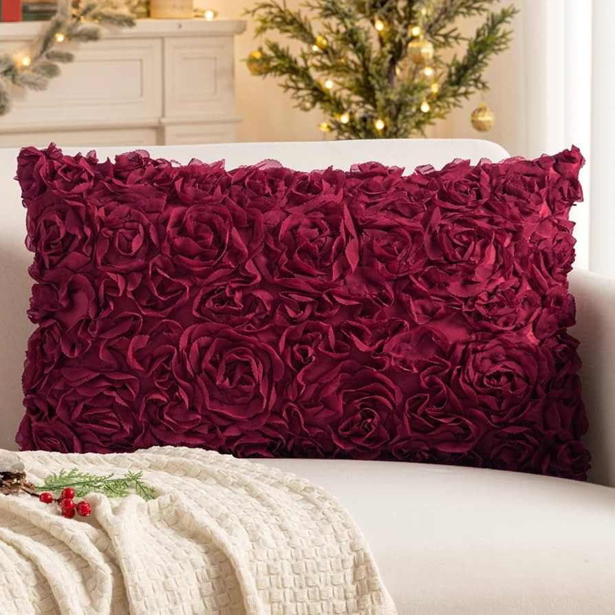 MIULEE 3D Decorative Christmas Romantic Valentines Stereo Chiffon Rose Flower Throw Pillow Cover ... | Amazon (US)