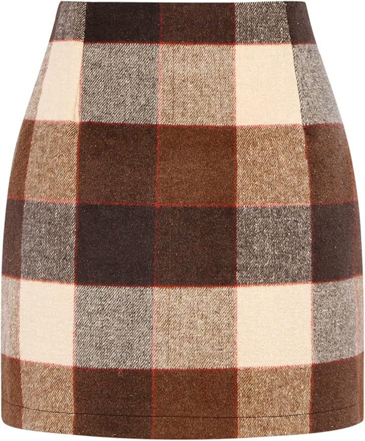 IDEALSANXUN Womens High Waist Plaid Skirt Bodycon Pencil Wool Mini Skirts | Amazon (US)