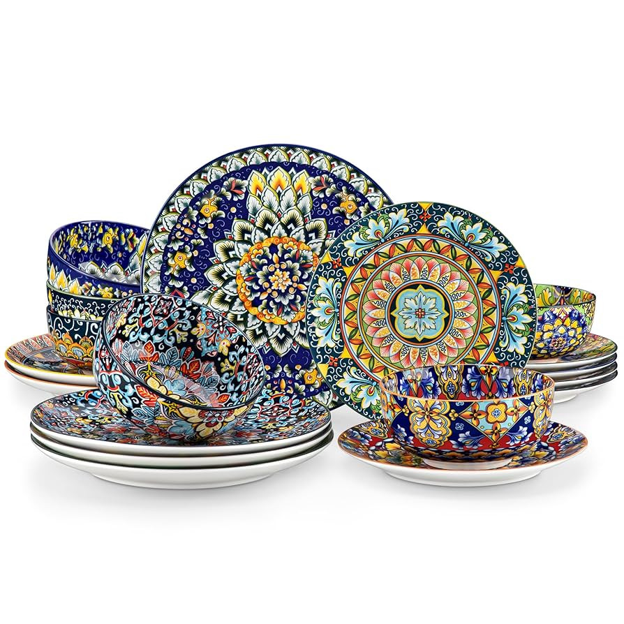 vancasso 18 Pieces Dinnerware Sets, Plates and Bowls Set, Porcelain Dishes Set for 6, Microwave a... | Amazon (US)